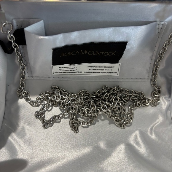 JESSICA MCCLINTOCK Elegant Silver Beaded Crossbody Clutch Bag with Chain Strap - Picture 8 of 8